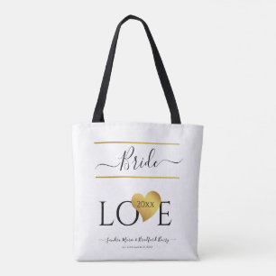 Tote Bag Mariée Texte de Mme Love avec un coeur d'or