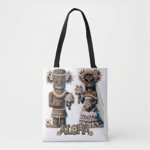 Tote Bag Mariés Hawaïens Polynésiens Tiki pour un mariage