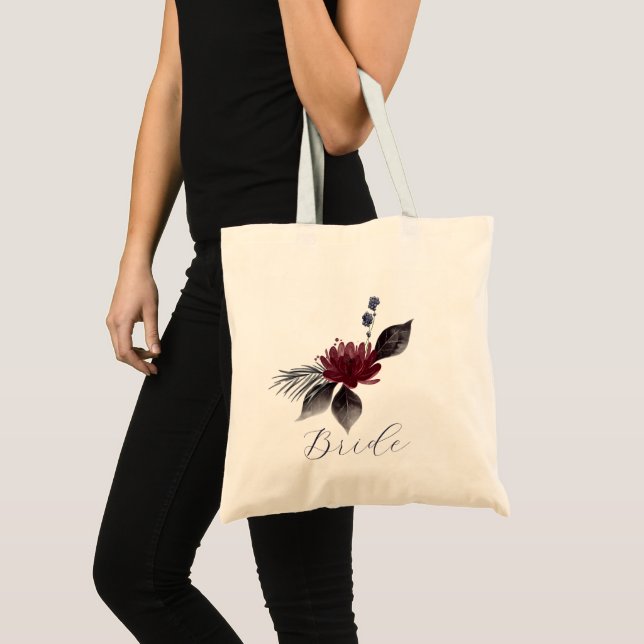 Tote Bag Marine Bleu Bourgogne Rouge Gothique Floral Mariag (Devant (produit))