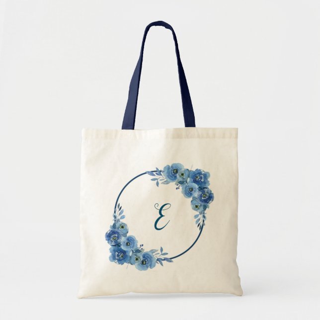 Tote Bag Marine bleu floral boho cadeau personnalisé (Devant)
