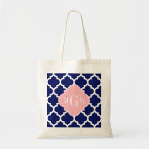 Tote Bag Marine Bleu Marocain #5 Rose 3 Monogramme initial
