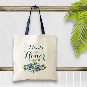 Tote Bag Marine Bleue Floral Maid of Honor