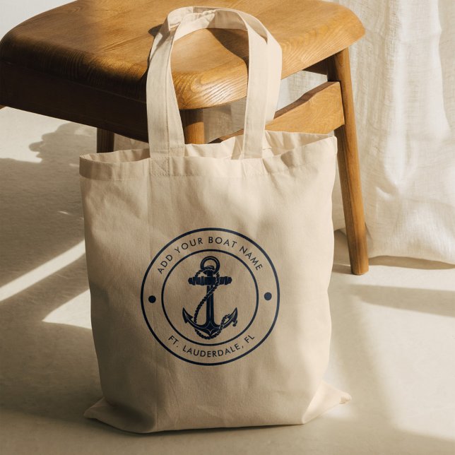 Tote Bag Marine Blue Ancre nautique Nom du bateau Croisière (Nautical Anchor Captain Sailor Navy Blue Boating Tote Bag)