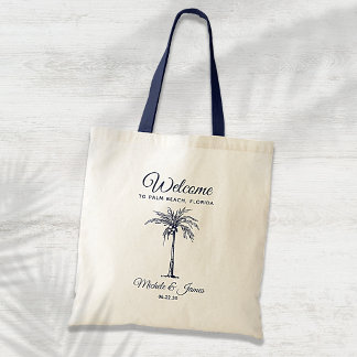 Tote Bag Marine Blue Tropical Palm Tree Mariage Bienvenue