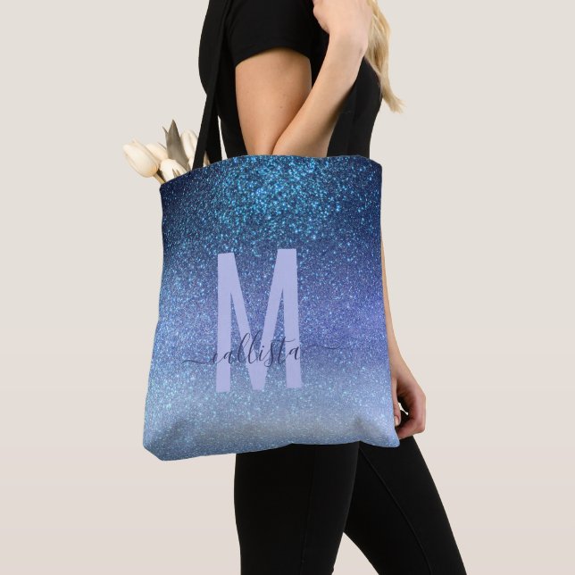 Tote Bag Marine Pastel Blue Triple Parties scintillant Ombr (De près)