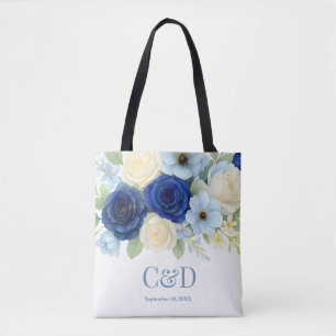 Tote Bag Marine Royal Bue Mariage Aquarelle couleur ivoire