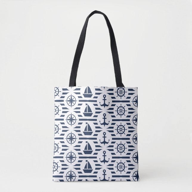 Tote Bag Maritime dans le motif bleu (Devant)