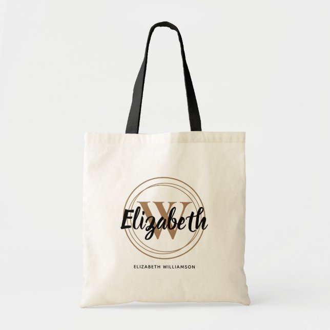 Tote Bag Marque initiale de script doré chic Nom (Devant)