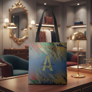 Tote Bag Marque Monogramme Abstraite Paillettes Or Luxe Gla