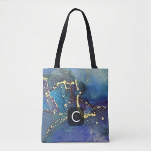 Tote Bag Marque-page en liquide violet bleu sarcelle et or