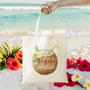Tote Bag Marron Blanc Plage Voyage Vacances Fêtes