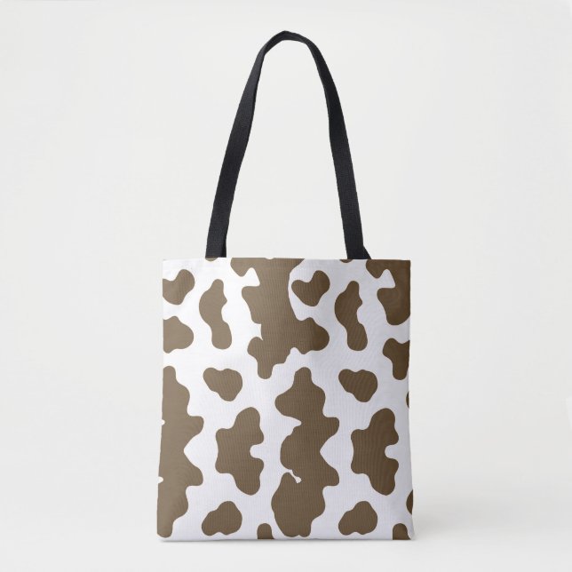 Tote Bag Marron rustique  & Impression de vache blanche Cou (Devant)
