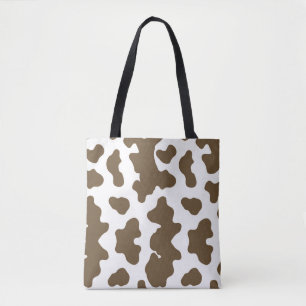 Tote Bag Marron rustique  & Impression de vache blanche de 