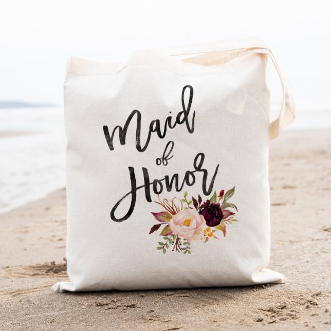 Tote Bag Marsala bordeaux Demoiselle d'honneur florale (Créateur téléchargé)