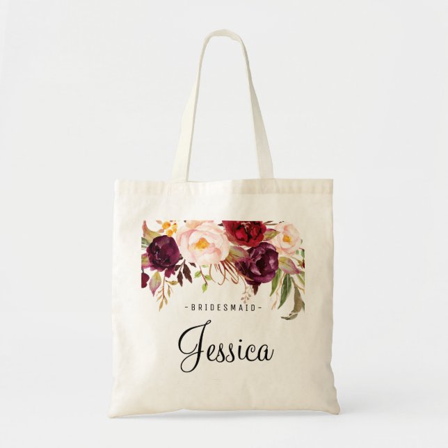 Tote Bag Marsala Bourgogne Rustique Florale (Devant)