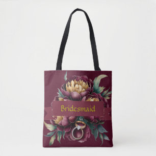 Tote Bag Marsala Red et Gold Peony Bridesmaid Favoriser Cad