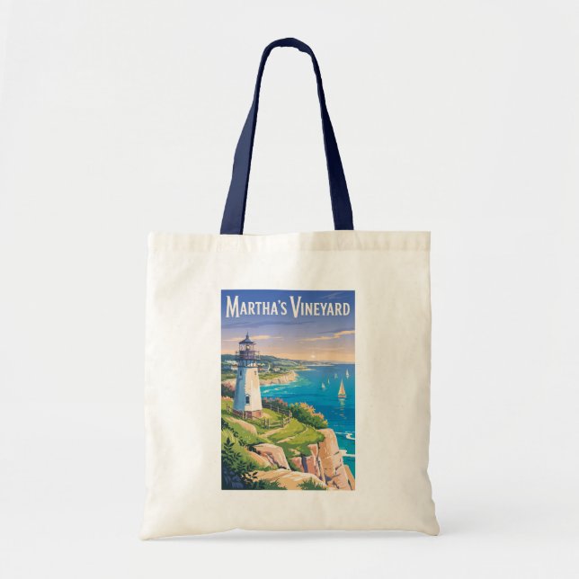 Tote Bag Martha’s Vineyard Massachusetts Lighthouse Travel (Devant)