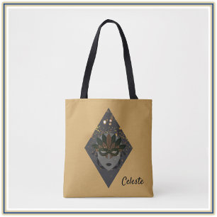 Tote Bag Mascarade cool or et Parties scintillant noire