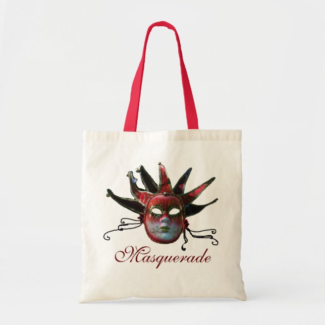 Tote Bag MASQUE JESTER ROUGE NOIR, Fête Mascarade (Devant)