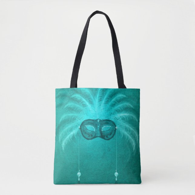 Tote Bag Masque mascarisé en plumes élégant turquoise vinta (Devant)