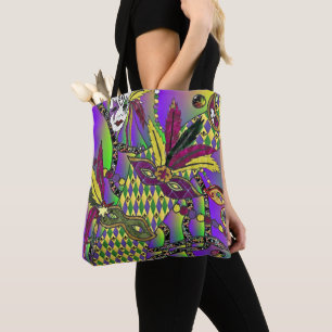 Tote Bag Masques de plumes de mardi gras psychédélique