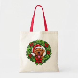 Tote Bag Mastiff Christmas Wreath