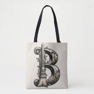Tote Bag Mauvaise Sorcière Balai Ensorcelé Lettre B Initial