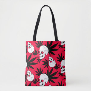 Tote Bag Mauvaises herbes et crânes sur le rouge