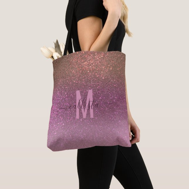 Tote Bag Mauve d'or violet Parties scintillant étincelante  (De près)