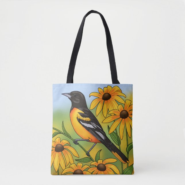 Tote Bag MD State Bird Oriole & Black eyed Susan Flower (Devant)