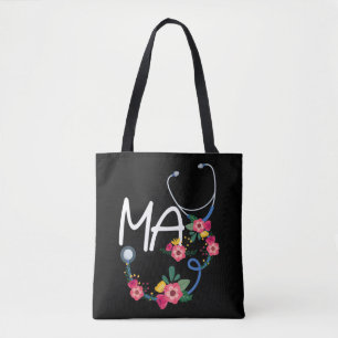 Tote Bag Médicale Assistant Hôpital Stethoscope Floral Wrea