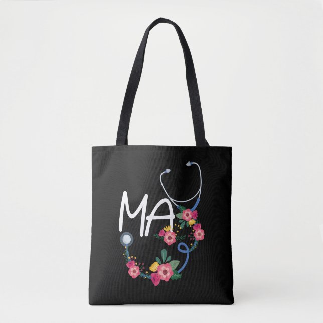Tote Bag Médicale assistant Stethoscope Floral Wreath (Devant)