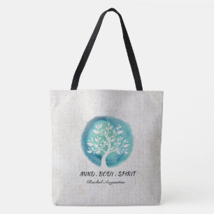 Tote Bag Méditation Yoga Instructeur Elégant Aquarelle Arbr