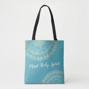 Tote Bag Méditation Yoga Instructeur Vert Bleu Or Mandala