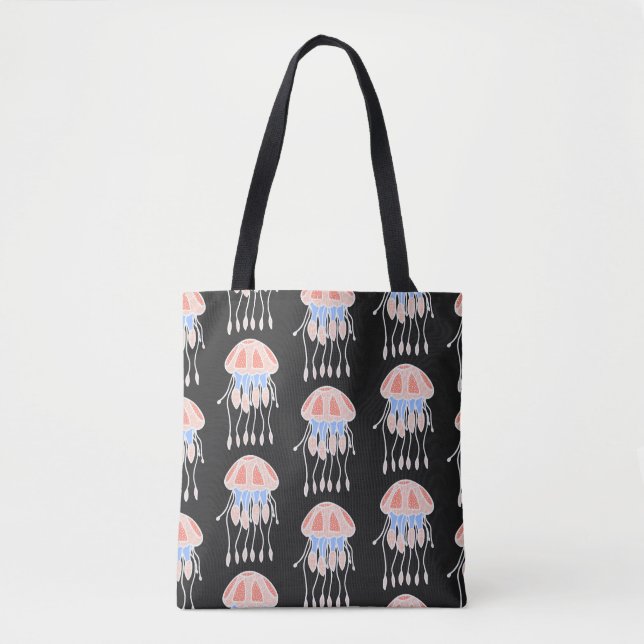 Tote Bag Méduse peinte à la main, motif vintage vibrant. (Devant)
