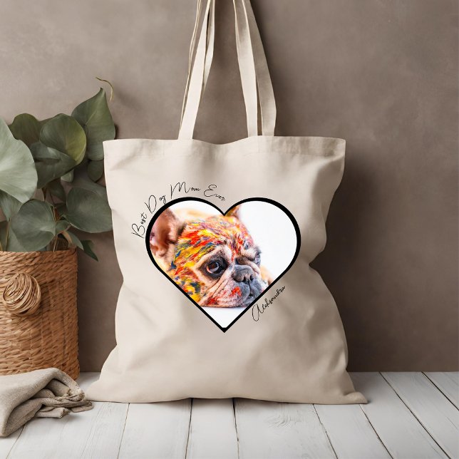 Tote Bag Meilleur Chien Maman Jamais Coeur Photo Animaux Fê (Créateur téléchargé)