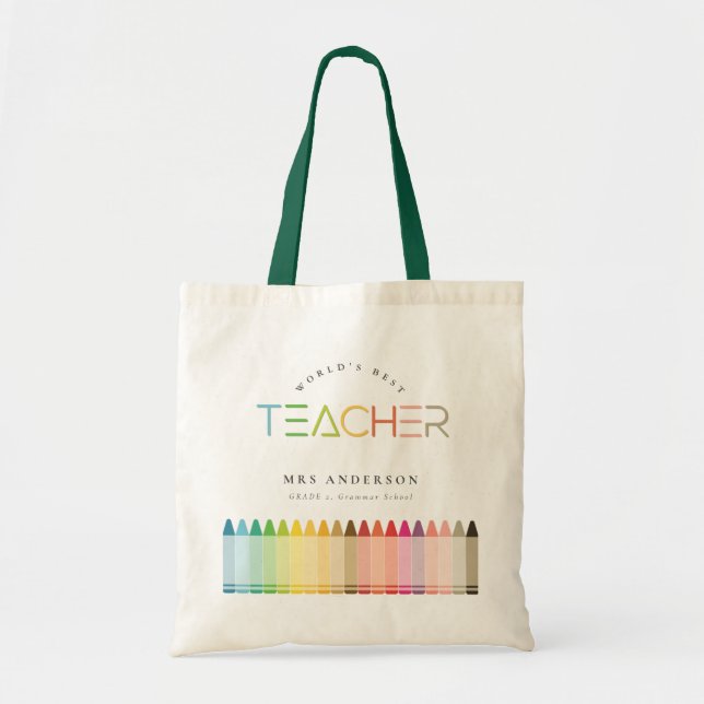 Tote Bag Meilleur enseignant du monde Cadeau Rainbow Crayon (Devant)