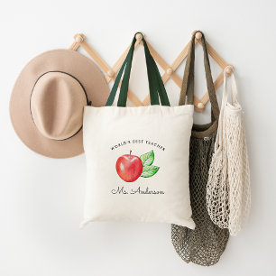Tote Bag Meilleur enseignant du monde   Pomme personnalisée