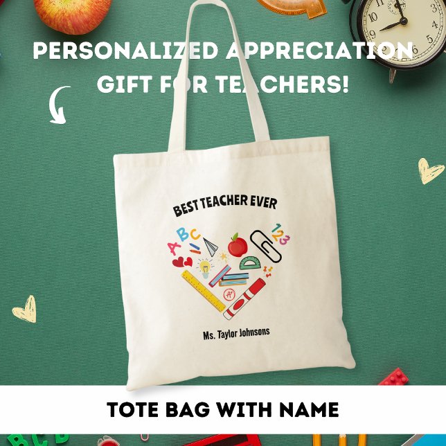 Tote Bag Meilleur Enseignant Ever École Coeur Merci Cadeau (Créateur téléchargé)