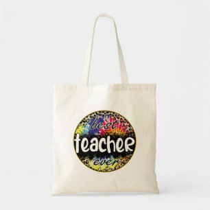 Tote Bag Meilleur enseignant jamais - Empreinte de léopard 