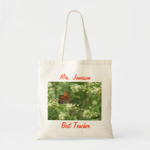 Tote Bag Meilleur Enseignant, Papillon orange, Budget Merci