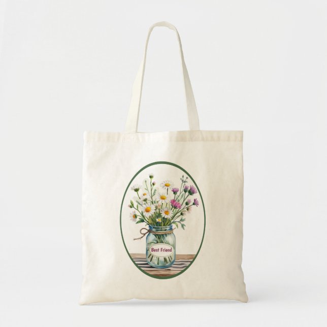 Tote Bag Meilleur Fleur sauvage ami à Mason Jar (Devant)