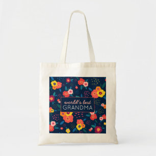 Tote Bag Meilleur modèle floral de grand-mère au monde bleu