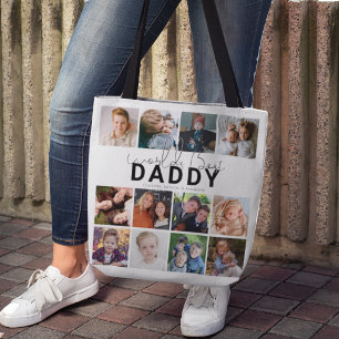 Tote Bag Meilleur Papa du Monde 12 Collage de Photos Person