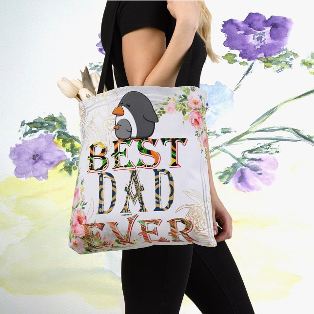 Tote Bag Meilleur papa jamais Fête des pères Pingouin Flora (Créateur téléchargé)