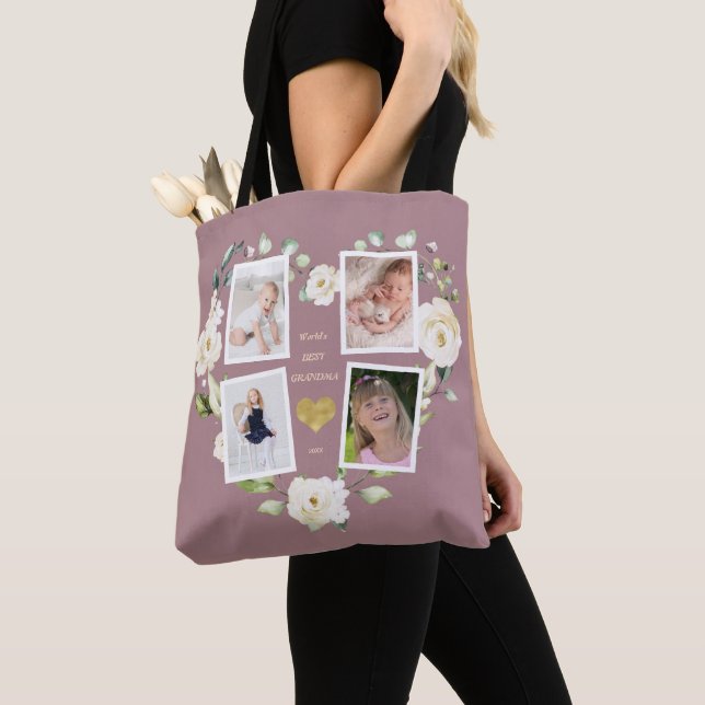 Tote Bag Meilleure grand-mère photo Floral World's Day (De près)