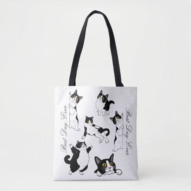 Tote Bag Meilleure journée jamais tuxedo chat fourre-tout (Devant)