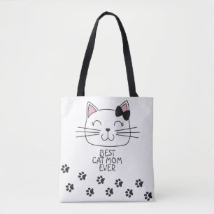 Tote Bag Meilleure maman de chat blanc jamais avec mignonne