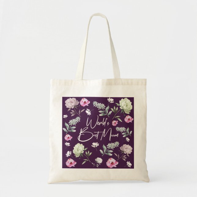 Tote Bag Meilleure maman du monde floral (Devant)
