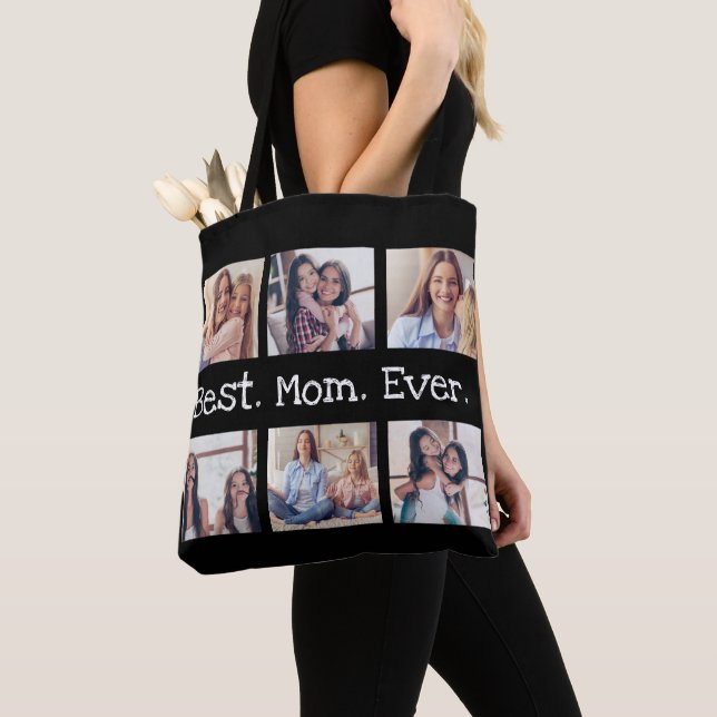 Tote Bag Meilleure maman jamais amusée Moderne 6 Photo Noir (De près)